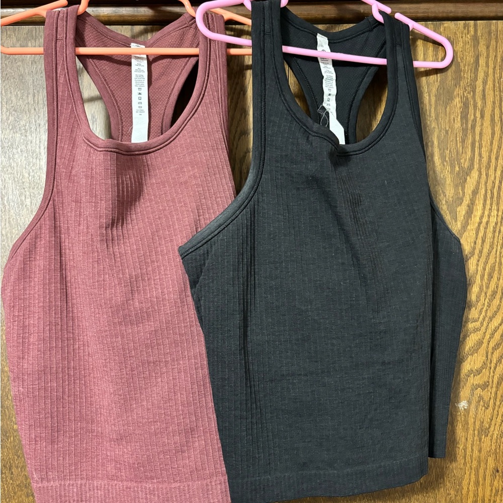 Lululemon ebb to street crop tank black and red size 10